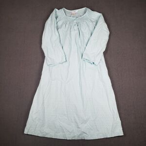 CuddleDown Nightgown Womens Small Smocked Cotton Sleep Dress Blue Dot